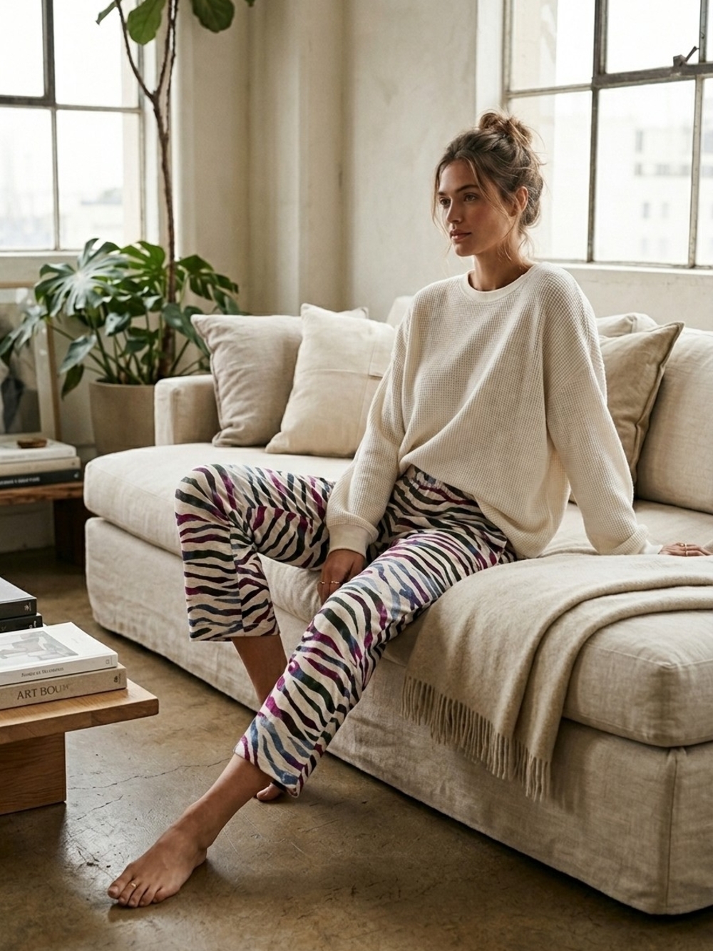 Secret Treasures Multicolor Zebra Print Cropped Pants
